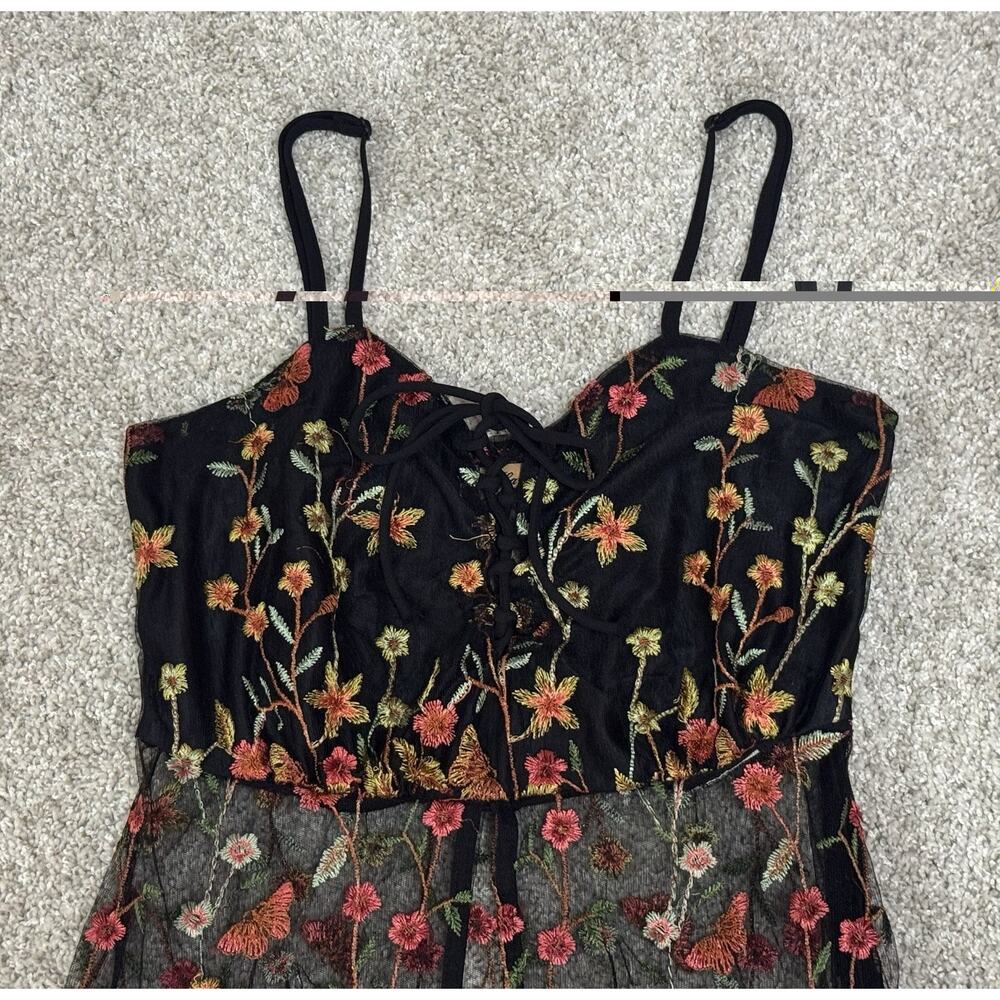 Sheer Black Floral Embroidered Mesh Maxi Dress Cover Up Fairy Grunge Size M - Picture 4 of 9